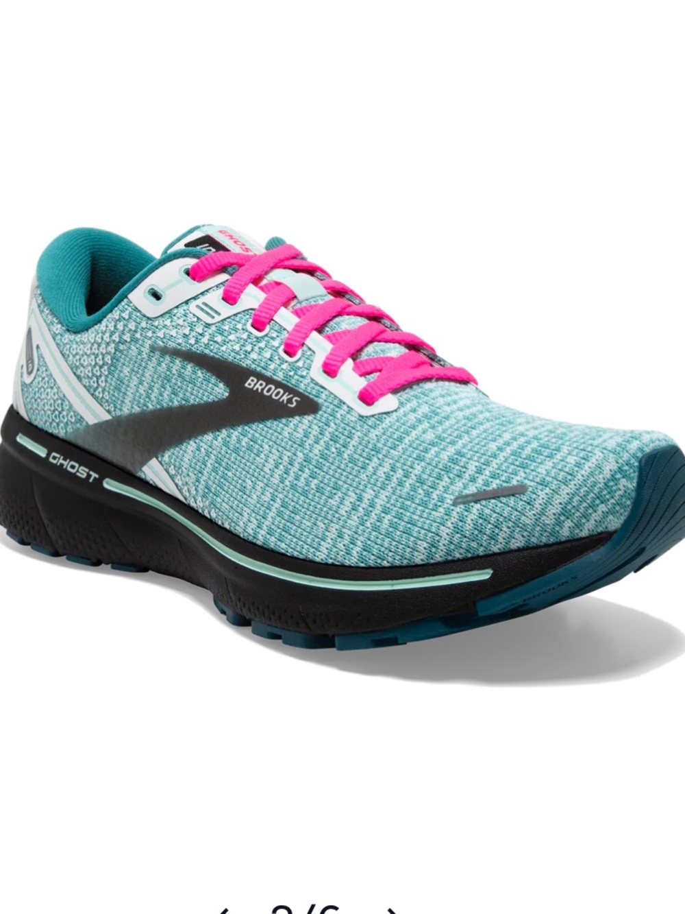 Brooks Women’s Ghost 14 Running Shoe - Teal Upper with Pink Laces